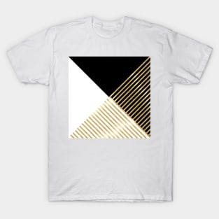 Black White Geometric Gold Stripes Modern Design T-Shirt